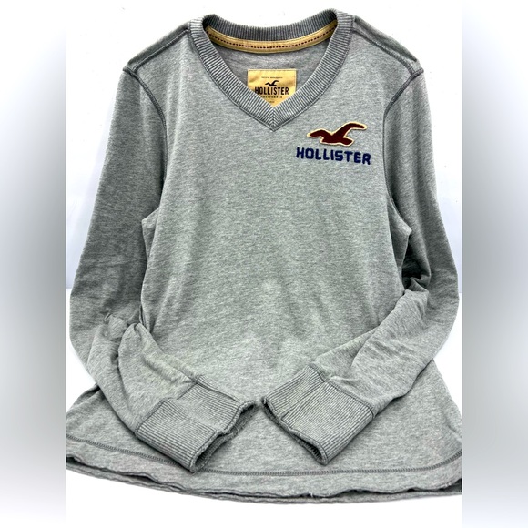 HOLLISTER V-NECK MEDIUM (M), GREY LONG- SLEEVES, 100%COTTON, SHIRT - Picture 9 of 16